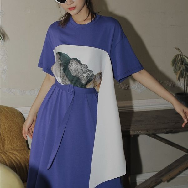 

casual dresses purple long t shirt women ribbon print short sleeve loose midi tshirt with belt summer fashion 2gvh, Black;gray