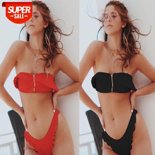 

bathing suits swimsuit tube zipper ruffled bikini split #lh12, White;black