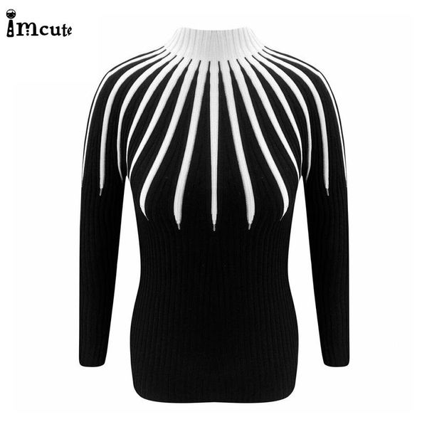 

women's sweaters 2021 knitting women and pullovers color matching turtleneck slim casual ladies knitted sweater winter chic pullover, White;black