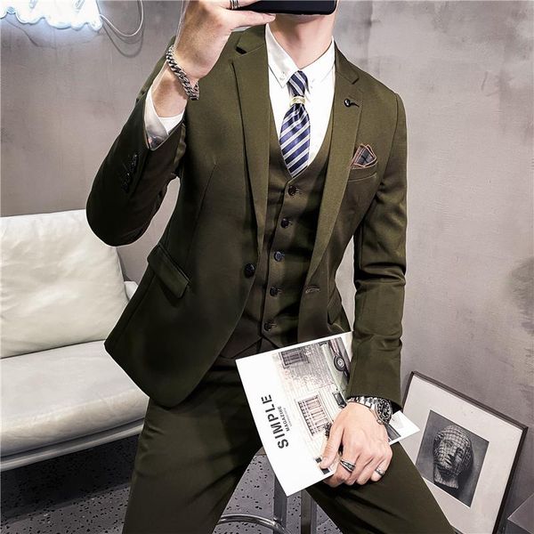 

men's suits & blazers ( jacket + pants vest ) mens business formal tuxedo social slim fit green retro solid color 3 pcs, White;black