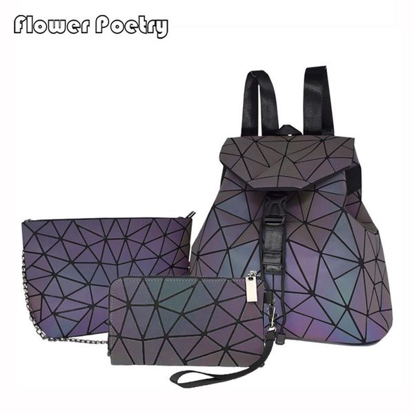 

backpack 3 set luminous leather bag women multifunction men sports travel backpacks large capacity student bags