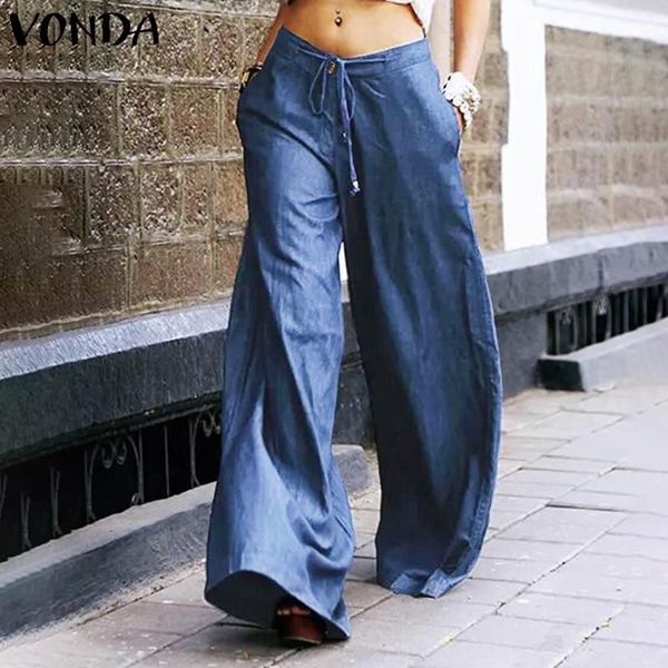 

casual solid women's trousers plus size denim pantalones femme wide leg pants loose ol office long s-5xl & capris, Black;white