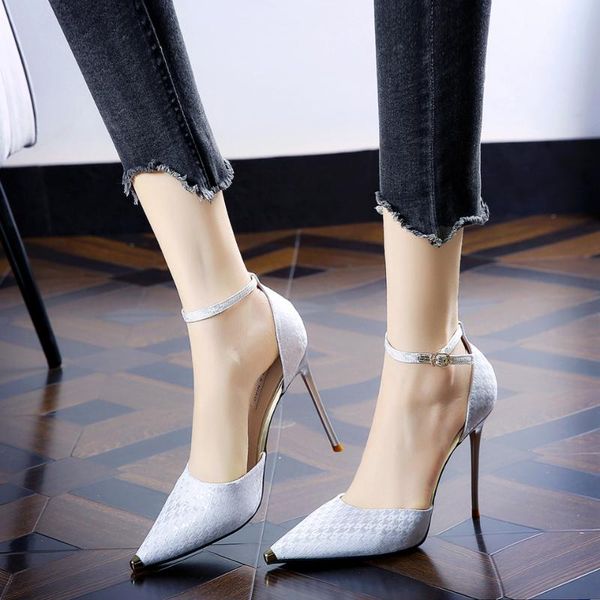 

dress shoes 2021 spring and summer metal pointed toe buckle female elegant fashionable stiletto high heels, Black