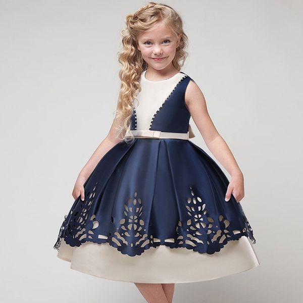 Baby Mädchen Perlen Schleife Prinzessin Abendkleid für Hochzeit Party Kinder Kleider Kleinkind Kinder Kleidung 210508