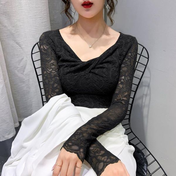 

women's blouses & shirts blouse women square collar lace skinny hollow-out mesh blusas ropa de mujer, White
