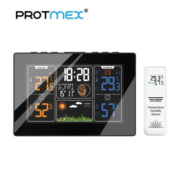 Drahtlose digitale automatische Funk-Wettervorhersagestation PROTMEX PT201C mit Hygrometer-Thermometer-Sensor 210719