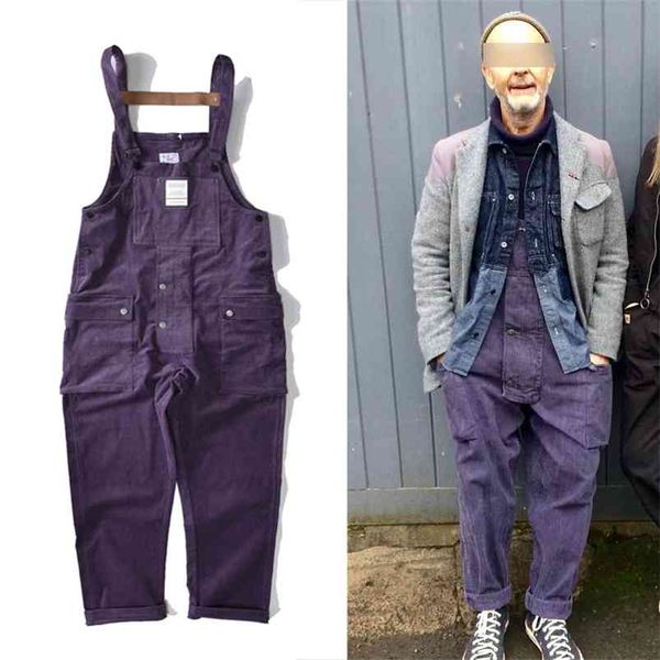 Cord-Overalls Männer Safari-Stil Multi-Pocket-Cargohose Herren Lose Latzhose Dicke Casual Arbeit Herbst Winter 210715