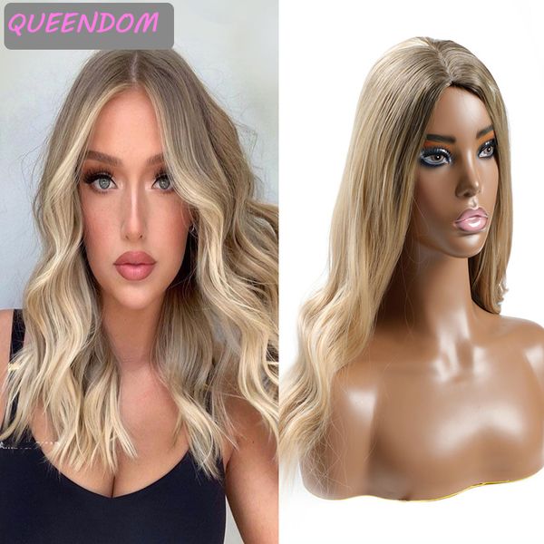 

ash blonde body wave wigs for women blonde ombre synthetic natural wave wig heat resistant fiber middle part lolita wig cosplay, Black