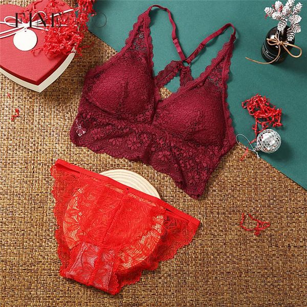 

bras sets lace bralette women panties merry christmas set female lingerie wirelesss bra red underwear year s-xl, Red;black