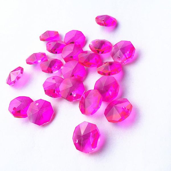 

chandelier crystal 100pcs/lot fuchsia color 14mm glass octagon beads in one hole lighting accessories diy curtain supplies