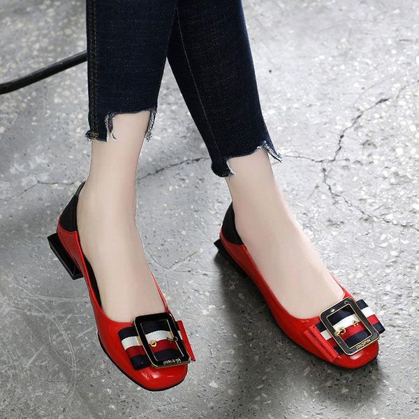 

dress shoes female fashion wine red slip on summer square heel pumps women casual black comfort pu leather high zapatos e6176