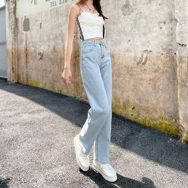 

women's jeans 2021 autumn thin high waist straight wide, Blue