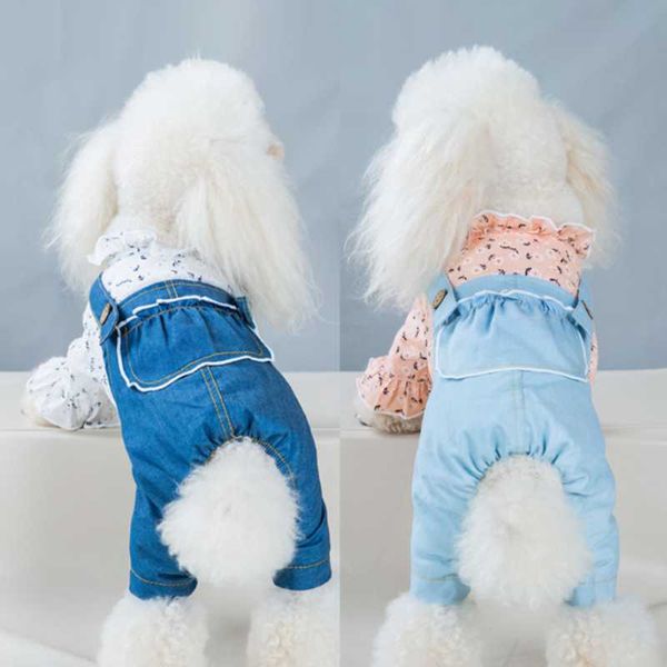 

dog apparel clothes autumn and winter thin denim four-legged princess lace pet overalls small clothing