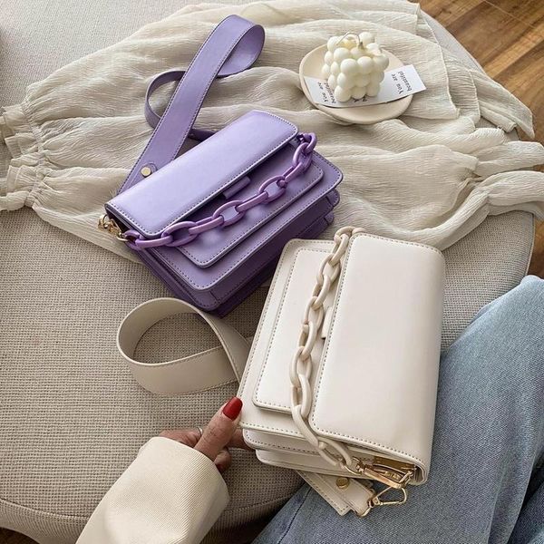 

chain solid color crossbody for women 2021 summer female pu flap daily shoulder pouch ladies simple versatile bag