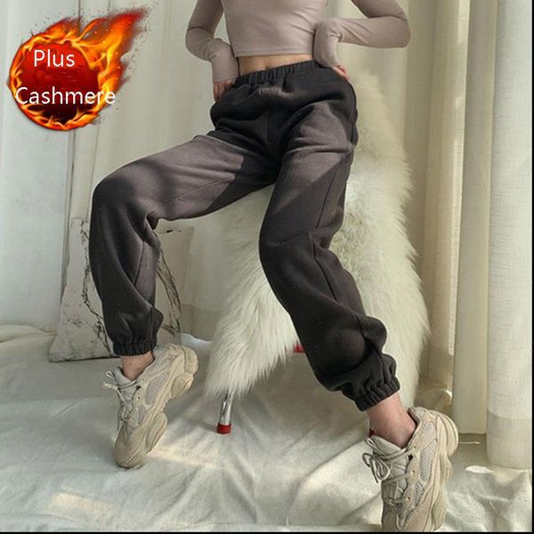 

autumn winter plus cashmere jogger womens pant loose high waist sport trouser female warm casual harem, Black;white
