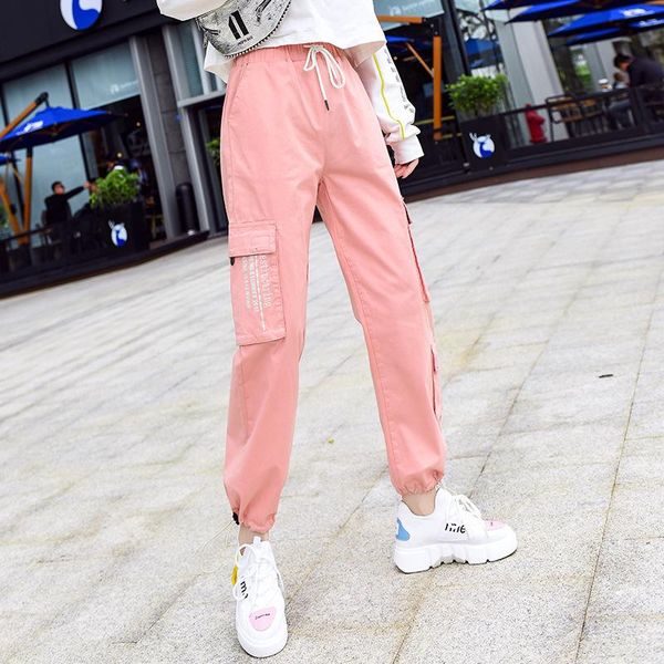 

women's pants & capris 2021spring women casual ankle-length cargo hip-hop trousers fashion loose cotton sweat pink lady clothes, Black;white