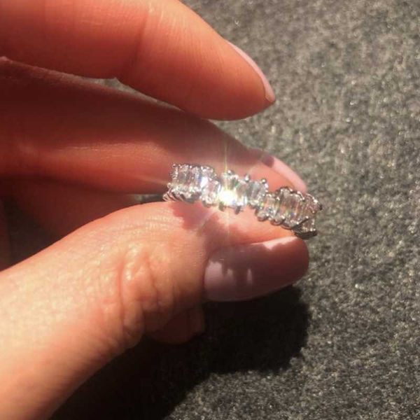 

cluster rings 925 sterling silver engagement wedding for women men jewelry luxury pave diamond platinum band ring set gift r397, Golden;silver