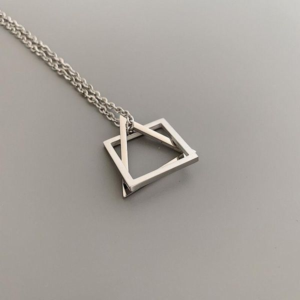

pendant necklaces geometric triangle square necklace hip hop student long stainless steel trendy cool men and wome, Silver