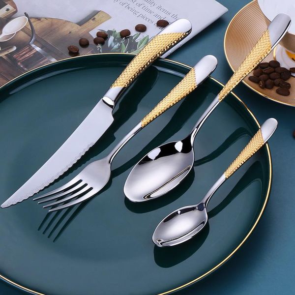 

4/24pcs glossy vintage cutlery 18/10 stainless steel good mirror tableware dinnerware set spoon fork teaspoons drop sets