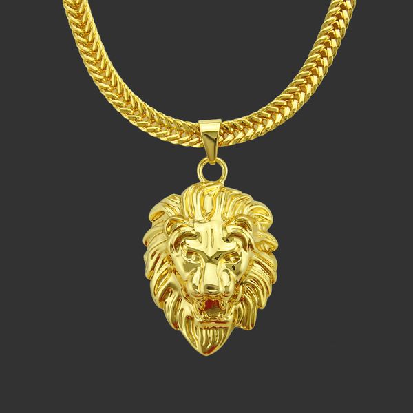 

hip hop cool smooth lion head pendant men's domineering long fashion necklace, Silver