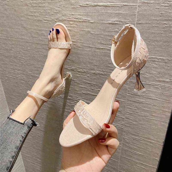 

dress shoes high heels one line sandals for women 2022 summer versatile open toe thin heel heels fairy style, Black