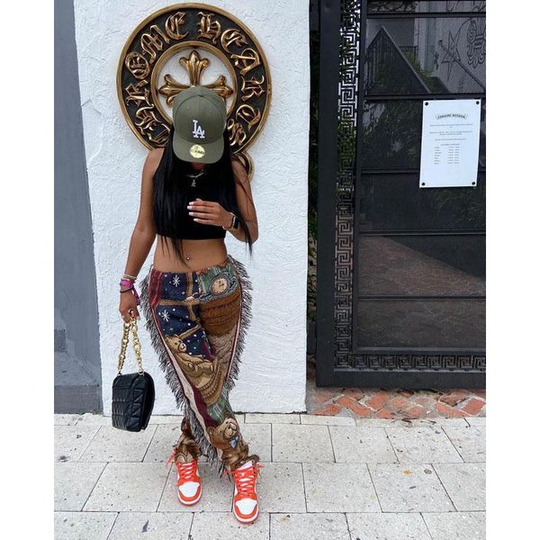 

women's pants & capris fall clothes women clothing cartoon print tassel leisure overalls club outfits y2k streetwear wholesale items, Black;white