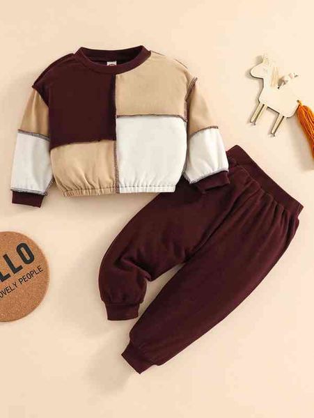 

baby colorblock stitching sweatshirt & sweatpants she, White