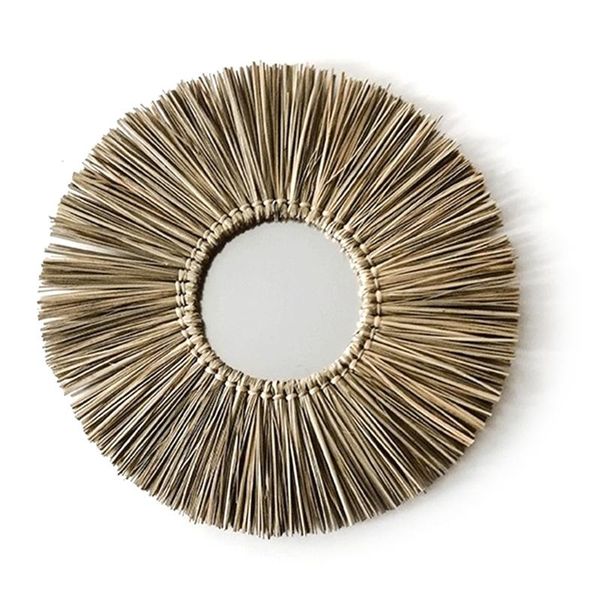 

mirrors rattan plaited seaweed art makeup mirror nordic style wall hanging home living room bedroom decoration pography prop
