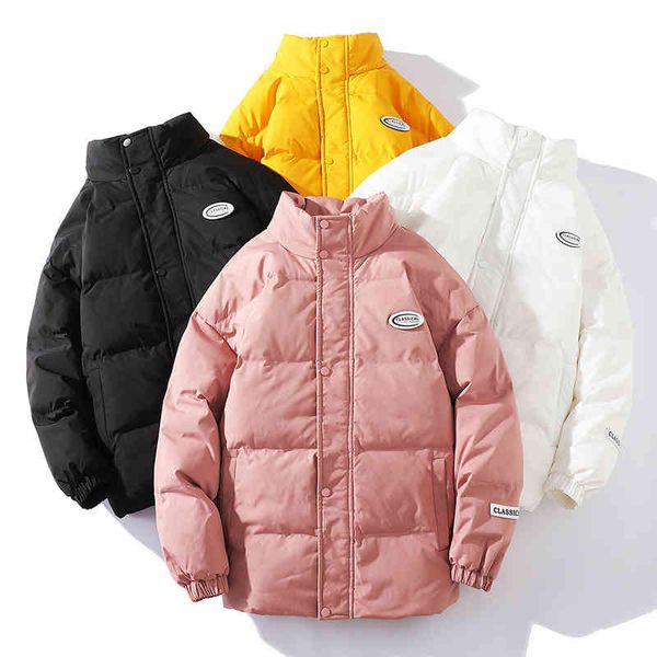 

jacket padded 2021 men's down autumn winter new thick warm cotton-padded trend solid color printing couple, Black