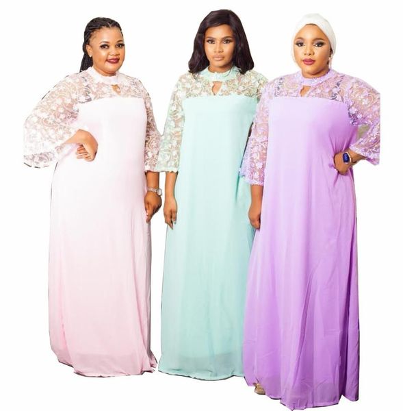 

ethnic clothing style african women's dashiki abaya stylish chiffon fabric lace loose long dress size, Red