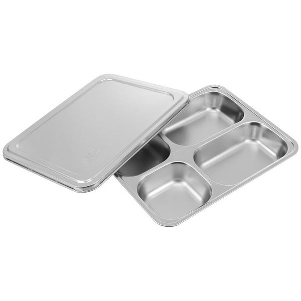 

dishes & plates 4 sections stainless steel divided plate rectangular serving tray lunch container for school canteen