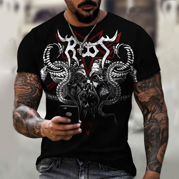 

men's t-shirts in summer fashion handsome horn monster 3d printing t-shirt hip-hop style short sleeve str, White;black