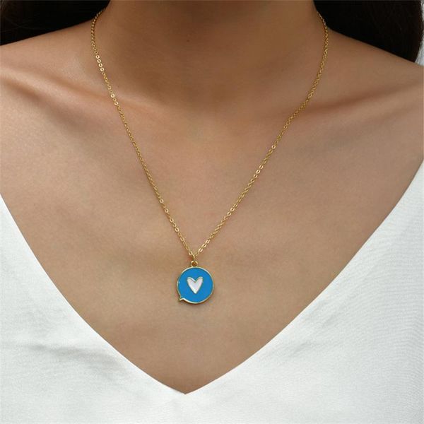 

pendant necklaces fashion simple necklace blue drop oil round love suitable for women's party jewelry accessories, Silver