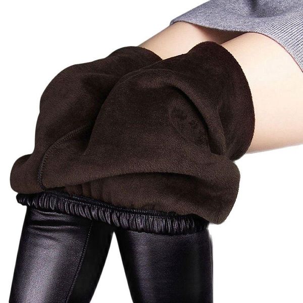 

women's leggings winter women autumn warm fake leather velvet pants stretch skinny thickening black