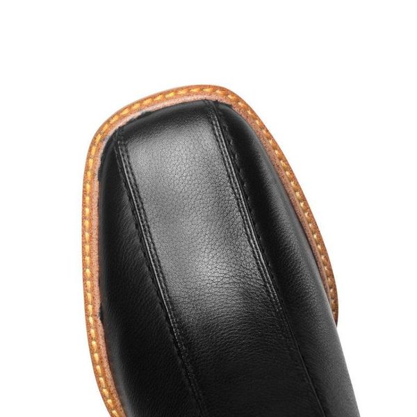 

boots qutaa square toe autumn winter ankle cow leather slip on women shoes high heel fashion short size 34-41 uy7g, Black
