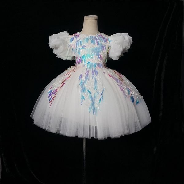 

princess children's fluffy dress, girl host's walk show, piano performance dress, Red;yellow