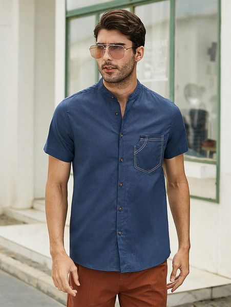 

men patched pocket button front shirt r7kc#, White;black