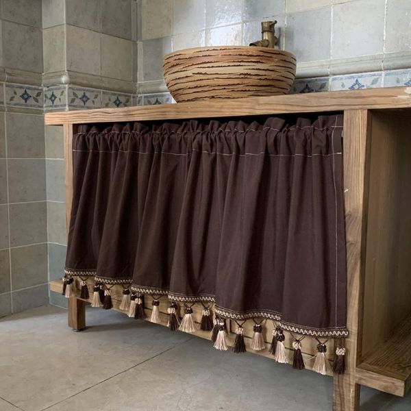 

japan style retro bamboo cotton cloth half curtains pendant tassel hem tulle short curtain for bar kitchen cabinet door yb-42 & drapes