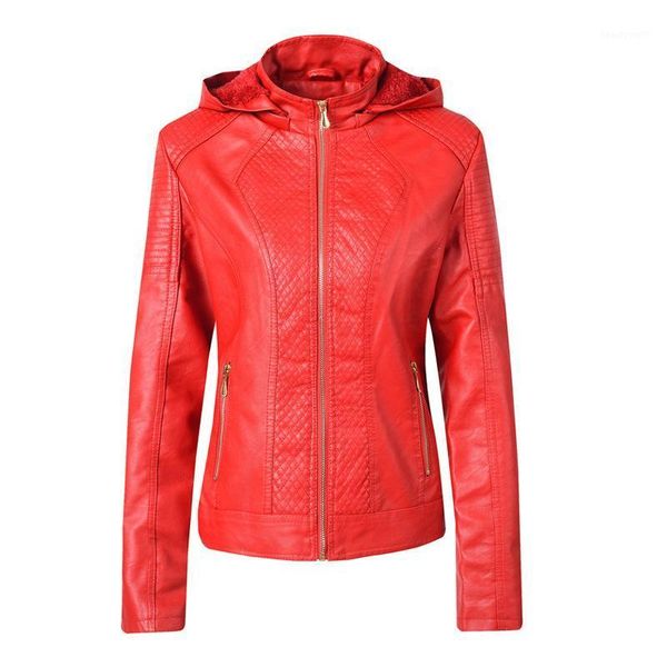 

autumn winter velvet women's pu leather jacket fashion hooded collar windbreaker coat female slim fit & faux, Black