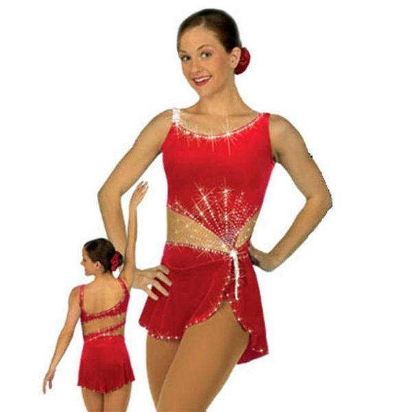 

customization leotard rhythmic gymnastics age 6-8 ice skating acrobatics beautiful leotards stage wear, Black;red