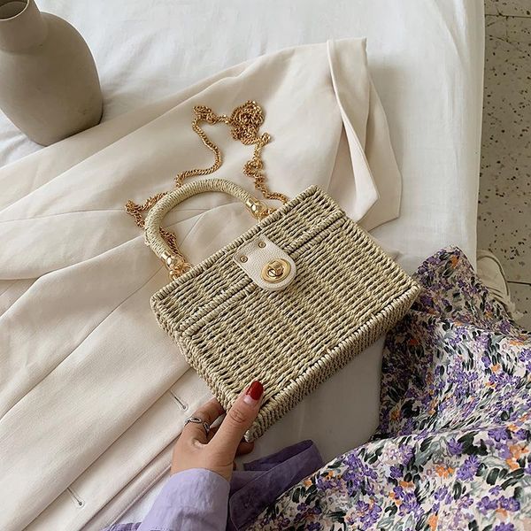 

shoulder bags fashion chain design weave straw bag summer wild small crossbody for women 2021 female casual beach handbags