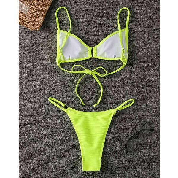 

swimwear women push up swimsuit female fluorescent yellow bikini set low waist bathing suits summer beach wearing