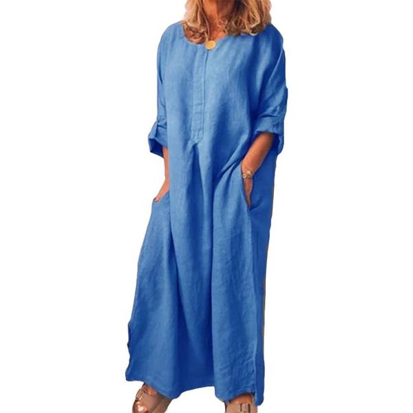 

casual women solid linen color womens dress oversize maxi cotton long shirt kaftan nbsp, Black;gray