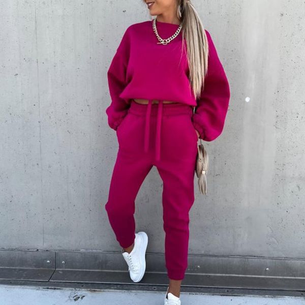 

women's two piece pants o-neck sweatshirt + high waist womenautumn solid fashion sesuits winter casual long sleeve outfits tracksuit, White