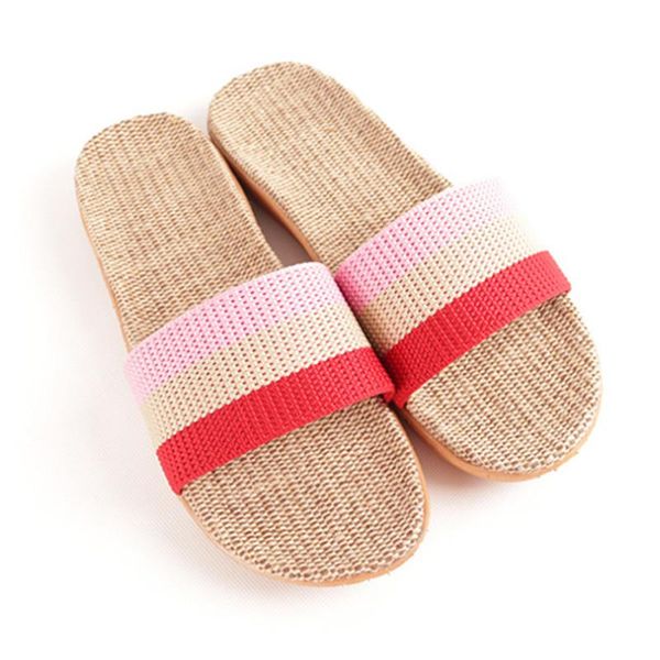 

slippers ladies summer flat linen soft bottom non-slip indoor striped outdoor beach flip flops women's sandals2021, Black