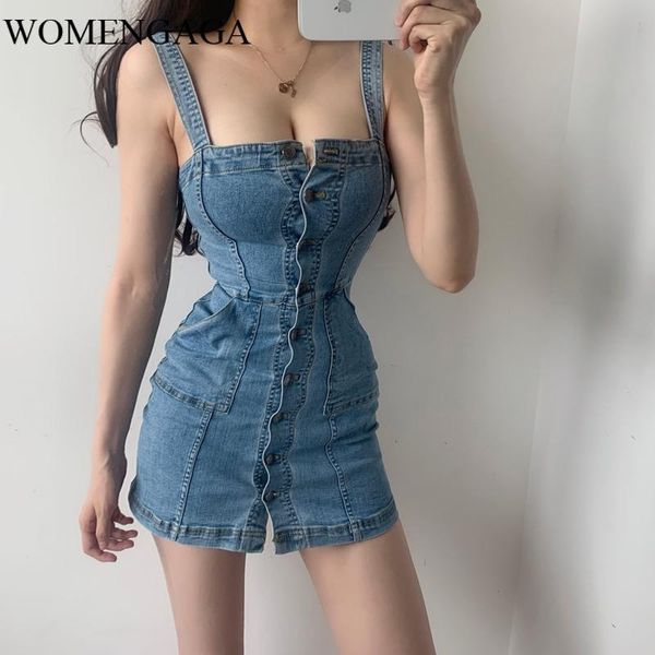 

casual dresses 2021 summer low-chest blue slash neck denim elastic slim backless high waist straps mini dress girl female w889, Black;gray