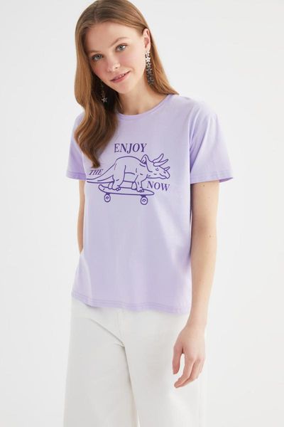 

women's t-shirt trendyol semi-fitted knitted twoss21ts3155, White