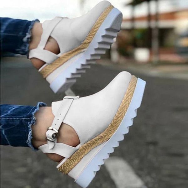 

sandals buckle strap straw thick bottom flats platform female shoes 2021 summer women's vintage wedge woman, Black