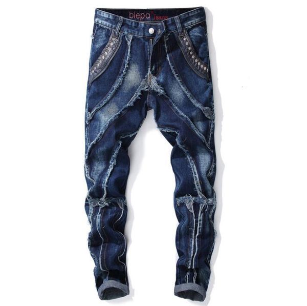 

crazy promotion patch jeans men biker trousers male denim pants masculino motorcycle fashion designer men's, Blue
