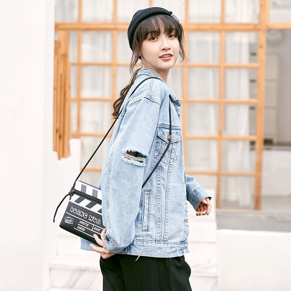 

women's jackets autumn denim casual blue fashionable hole long coat female outwear jeans yix4, Black;brown